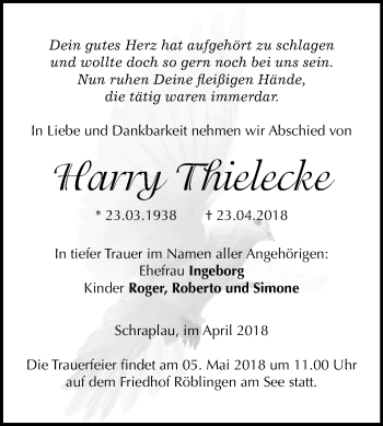 Traueranzeige von Harry Thielecke von Mitteldeutsche Zeitung Merseburg/Querfurt