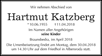 Traueranzeige von Hartmut Katzberg von Mitteldeutsche Zeitung Merseburg/Querfurt