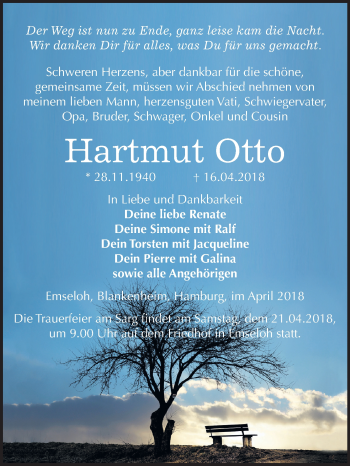 Traueranzeige von Hartmut Otto von Mitteldeutsche Zeitung Sangerhausen