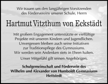 Traueranzeige von Hartmut Vitzhum von Eckstädt von Mitteldeutsche Zeitung