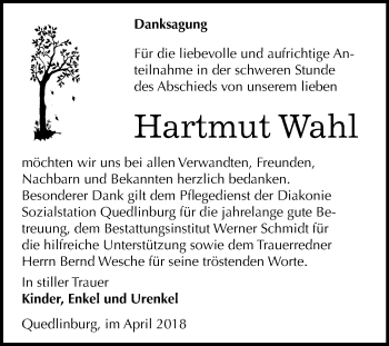 Traueranzeige von Hartmut Wahl von Mitteldeutsche Zeitung