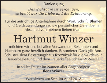 Traueranzeige von Hartmut Winzer von Mitteldeutsche Zeitung