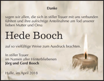 Traueranzeige von Hede Booch von WVG - Wochenspiegel Merseburg