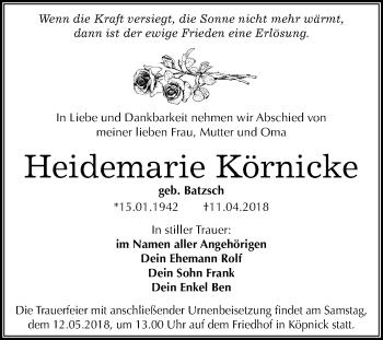 Traueranzeige von Heidemarie Körmcke von Mitteldeutsche Zeitung