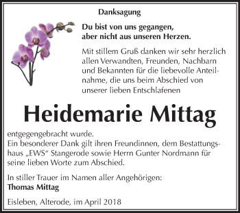 Traueranzeige von Heidemarie Mittag von Mitteldeutsche Zeitung