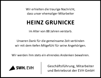 Traueranzeige von Heinz Grunicke von Mitteldeutsche Zeitung Halle/Saalkreis