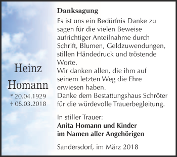 Traueranzeige von Heinz Homann von WVG - Wochenspiegel Bitterfeld
