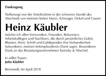 Traueranzeige von Heinz Käubler von Mitteldeutsche Zeitung Halle/Saalkreis