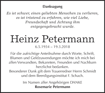 Traueranzeige von Heinz Petermann von Super Sonntag Wittenberg