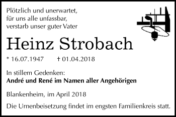 Traueranzeige von Heinz Strobach von Mitteldeutsche Zeitung Sangerhausen