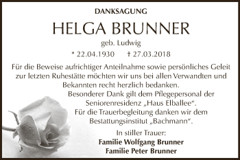 Traueranzeige von Helga Brunner von WVG - Wochenspiegel Dessau / Köthen