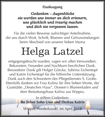 Traueranzeige von Helga Latzel von Mitteldeutsche Zeitung