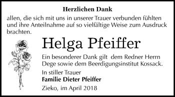 Traueranzeige von Helga Pfeiffer von Mitteldeutsche Zeitung