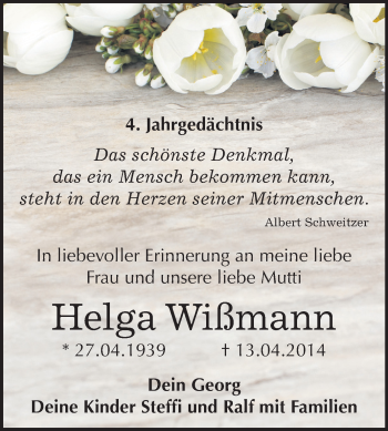Traueranzeige von Helga Wißmann von Mitteldeutsche Zeitung Halle/Saalkreis