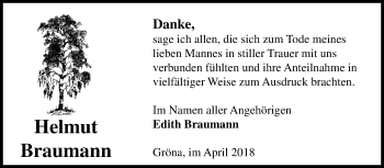 Traueranzeige von Helmut Braumann von Mitteldeutsche Zeitung Bernburg
