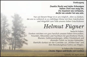 Traueranzeige von Helmut Fügner von WVG - Wochenspiegel Quedlinburg