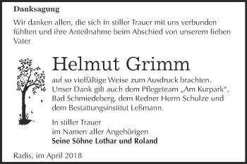 Traueranzeige von Helmut Grimm von Super Sonntag Wittenberg