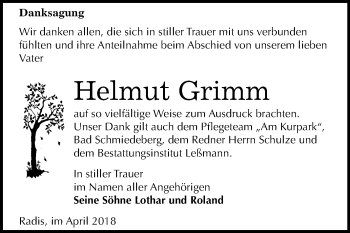 Traueranzeige von Helmut Grimm von Mitteldeutsche Zeitung