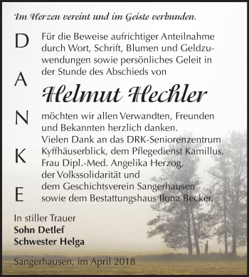 Traueranzeige von Helmut Hechler von Super Sonntag SGH Mansf. Land