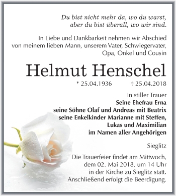 Traueranzeige von Helmut Henschel von Mitteldeutsche Zeitung