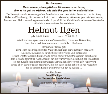 Traueranzeige von Helmut Ilgen von WVG - Wochenspiegel NMB / WSF / ZTZ