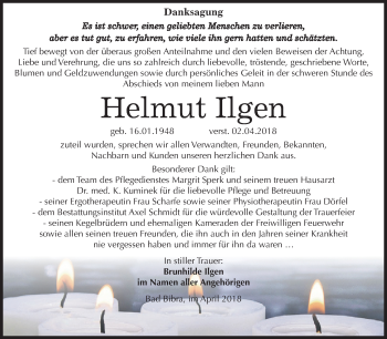 Traueranzeige von Helmut Ilgen von Mitteldeutsche Zeitung