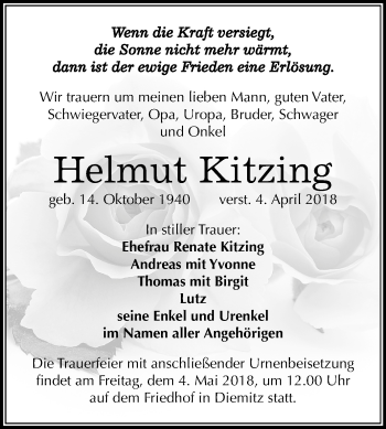 Traueranzeige von Helmut Kitzing von Mitteldeutsche Zeitung Halle/Saalkreis