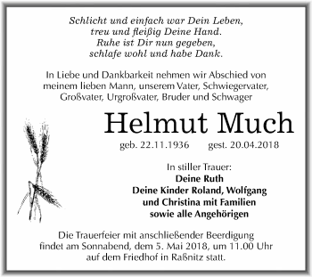 Traueranzeige von Helmut Much von WVG - Wochenspiegel Merseburg