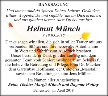 Traueranzeige von Helmut Münch von Mitteldeutsche Zeitung Quedlinburg