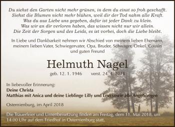 Traueranzeige von Helmuth Nagel von WVG - Wochenspiegel Dessau / Köthen