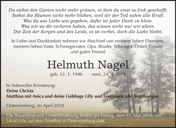 Traueranzeige von Helmuth Nagel von Mitteldeutsche Zeitung Köthen