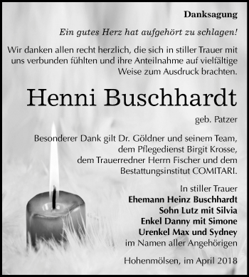 Traueranzeige von Henni Buschhardt von Mitteldeutsche Zeitung Weißenfels