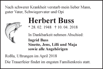 Traueranzeige von Herbert Buss von Super Sonntag SGH Mansf. Land