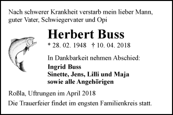 Traueranzeige von Herbert Buss von Mitteldeutsche Zeitung