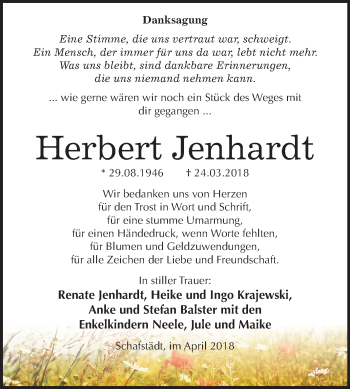 Traueranzeige von Herbert Jenhardt von Mitteldeutsche Zeitung Merseburg/Querfurt