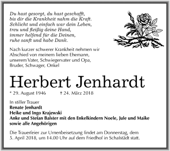 Traueranzeige von Herbert Jenhardt von Mitteldeutsche Zeitung Merseburg/Querfurt