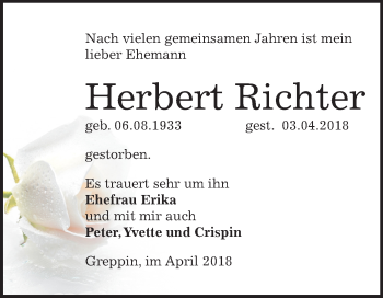 Traueranzeige von Herbert Richter von Mitteldeutsche Zeitung Bitterfeld
