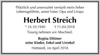 Traueranzeige von Herbert Streich von Mitteldeutsche Zeitung