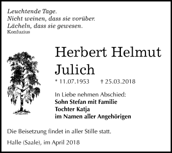 Traueranzeige von Herbert Helmut Julich von Mitteldeutsche Zeitung Halle/Saalkreis
