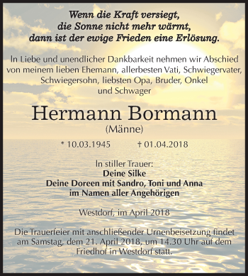 Traueranzeige von Hermann Bormann von Mitteldeutsche Zeitung Aschersleben