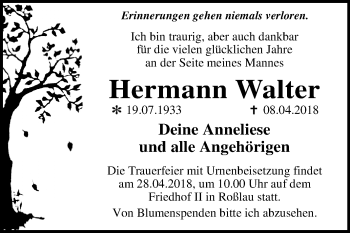 Traueranzeige von Hermann Walter von Mitteldeutsche Zeitung Dessau-Roßlau