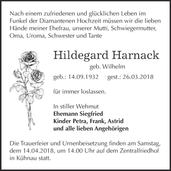 Traueranzeige von Hildegard Harnack von WVG - Wochenspiegel Dessau / Köthen