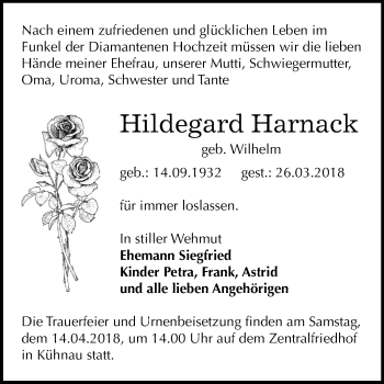 Traueranzeige von Hildegard Harnack von Mitteldeutsche Zeitung Dessau-Roßlau