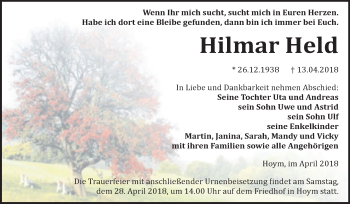 Traueranzeige von Hilmar Held von Mitteldeutsche Zeitung Aschersleben