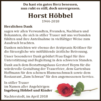 Traueranzeige von Horst Höbbel von Super Sonntag Aschersleben