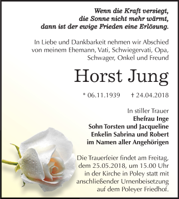 Traueranzeige von Horst Jung von Mitteldeutsche Zeitung Bernburg