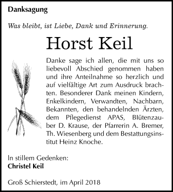 Traueranzeige von Horst Keil von Mitteldeutsche Zeitung Aschersleben