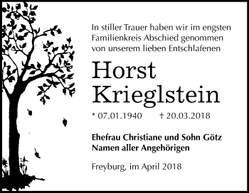 Traueranzeige von Horst Krieglstein von Mitteldeutsche Zeitung