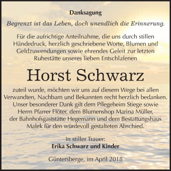 Traueranzeige von Horst Schwarz von WVG - Wochenspiegel Quedlinburg