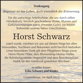 Traueranzeige von Horst Schwarz von Mitteldeutsche Zeitung
